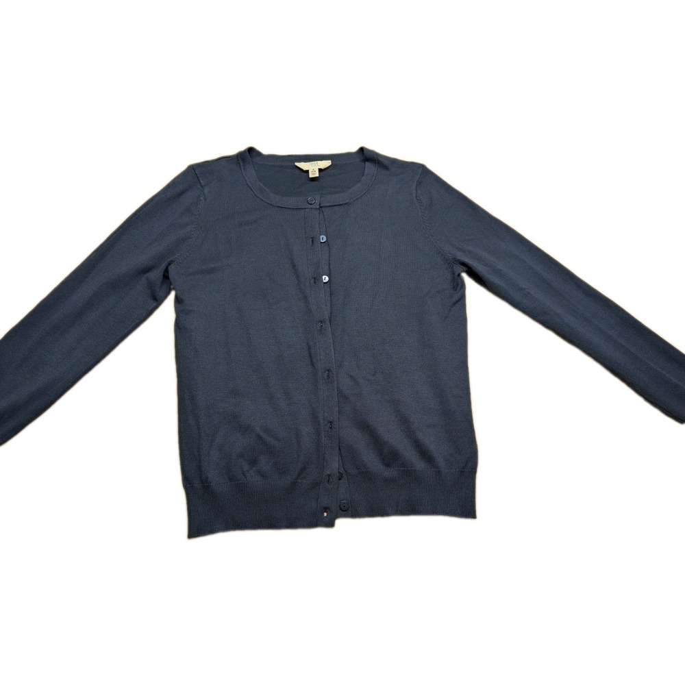 Time and Tru Women's Sweater Size S Navy Crew Neck Button Up Rayon Poly Blend